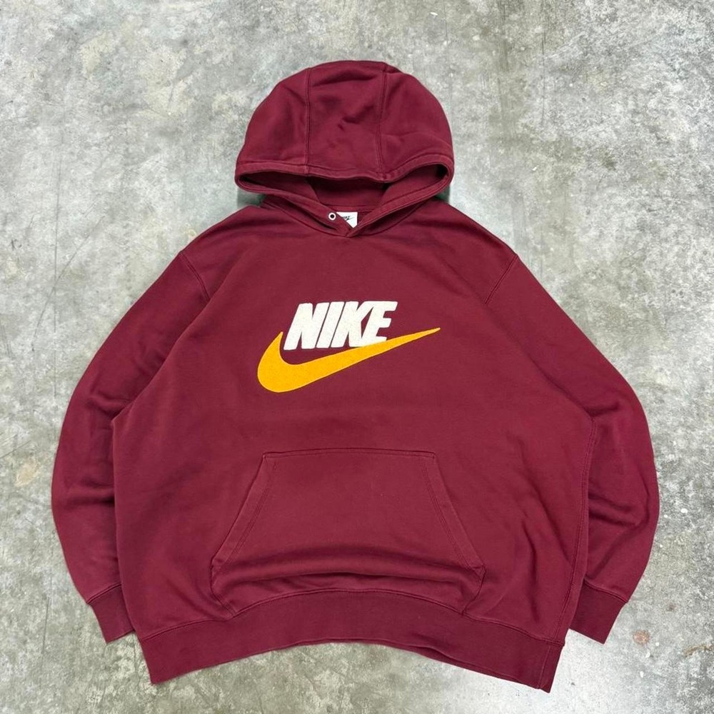 Vintage Nike Hoodie Mens XXL Burgundy Red Embroidered Swoosh Y2K Heavyweight